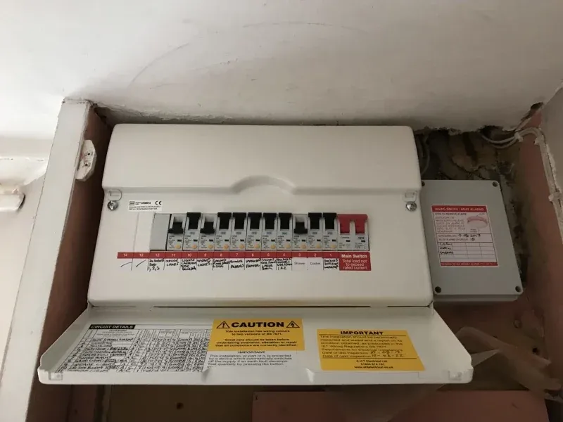 New consumer unit fitted and labelled during a rewire in a Wellingborough home